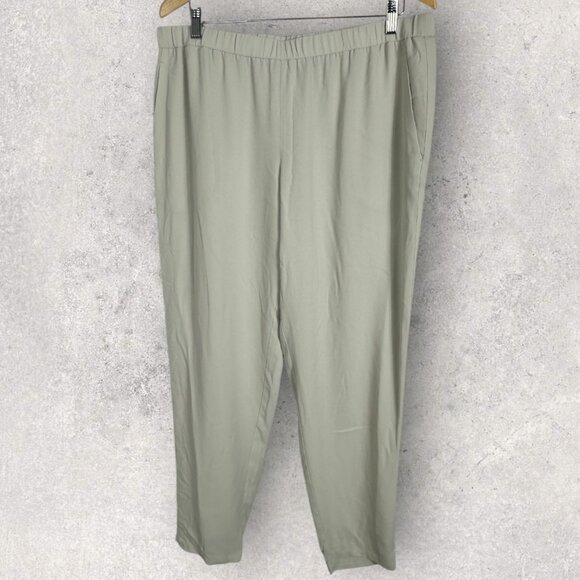 Eileen Fisher 100% Silk White Elastic Waist Pants Womens Size Large Straight - Picture 1 of 11